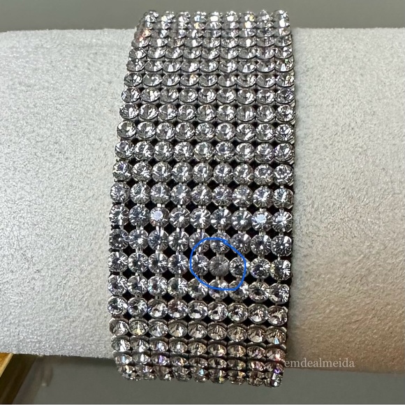 SOLD - Swarovski Crystal Mesh 9 Row Silver Tone Statement Bracelet Daniel Paris - Picture 6 of 10